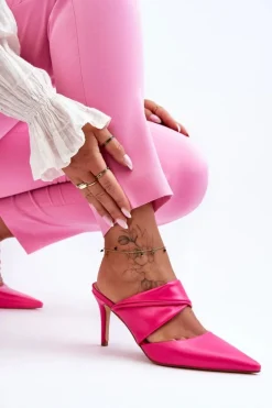 Boto Klapki Na Obcasie|Klapki Damskie Klasyczne*Skórzane Klapki Na Szpilce Fuksja Aveline