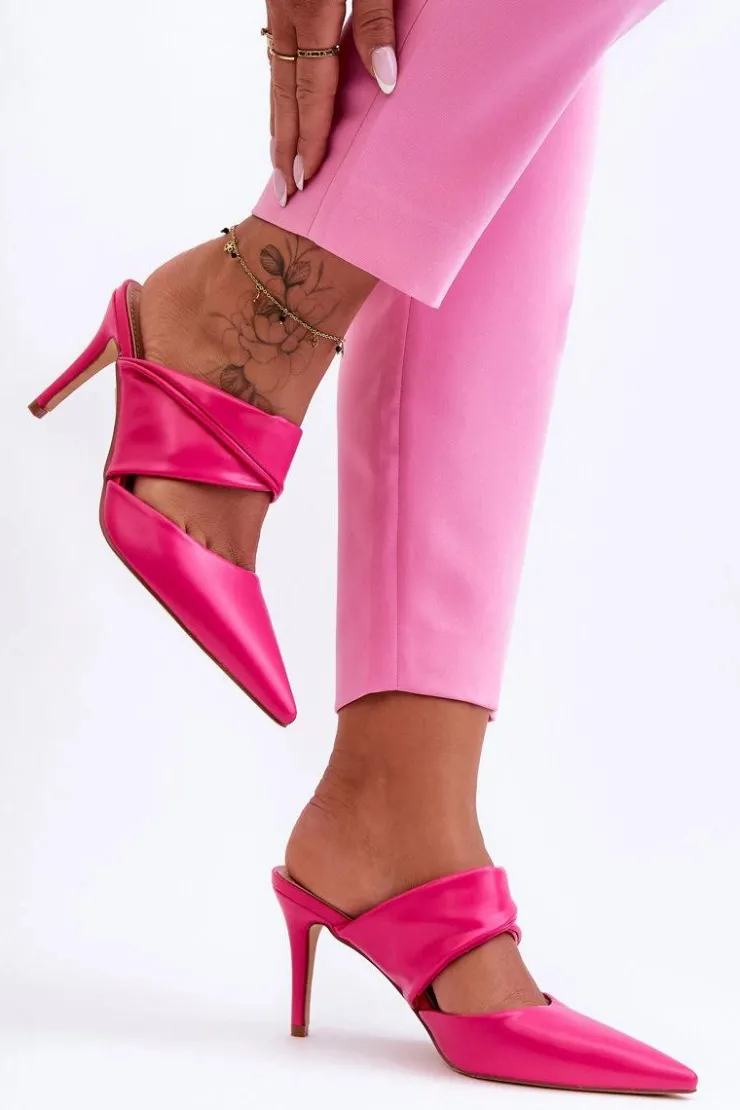 Boto Klapki Na Obcasie|Klapki Damskie Klasyczne*Skórzane Klapki Na Szpilce Fuksja Aveline