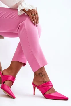 Boto Klapki Na Obcasie|Klapki Damskie Klasyczne*Skórzane Klapki Na Szpilce Fuksja Aveline