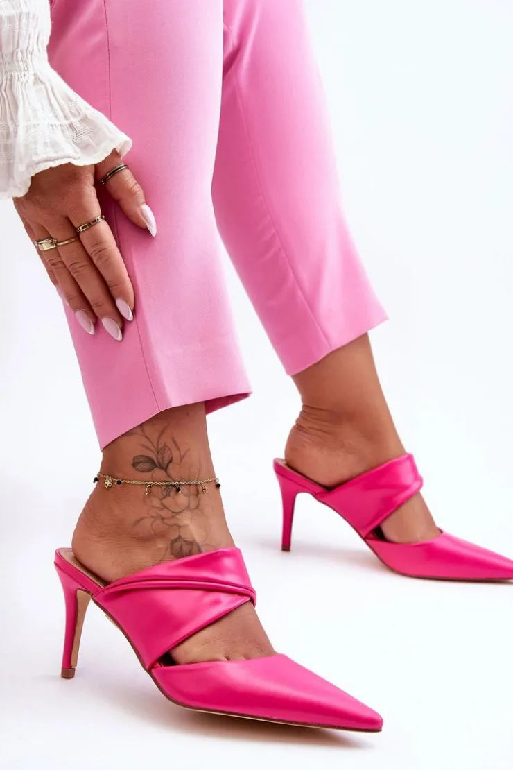 Boto Klapki Na Obcasie|Klapki Damskie Klasyczne*Skórzane Klapki Na Szpilce Fuksja Aveline