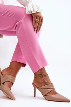 Hot Boto Skórzane Klapki Na Szpilce Ciemnobeżowe Aveline