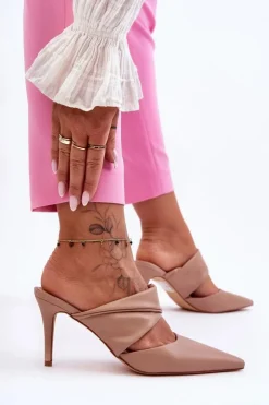 Hot Boto Skórzane Klapki Na Szpilce Ciemnobeżowe Aveline