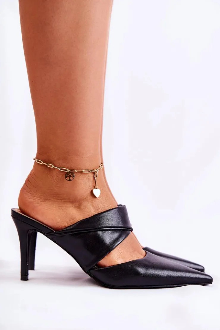 Boto Klapki Na Obcasie|Klapki Damskie Klasyczne*Skórzane Klapki Na Szpilce Czarne Aveline