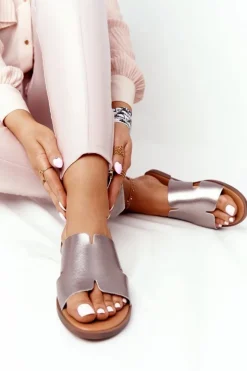 Clearance Buty Sergio Leone Skórzane Klapki Sergio Leone SK 063 Srebrne