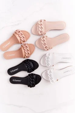 Clearance Boto Skórzane Klapki Z Łańcuchem Czarne Step By Step