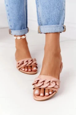 Boto Klapki Damskie Klasyczne*Skórzane Klapki Z Łańcuchem Camel Step By Step