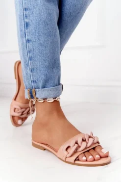 Boto Klapki Damskie Klasyczne*Skórzane Klapki Z Łańcuchem Camel Step By Step