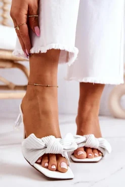 Online Boto Skórzane Klapki Z Kokardą Białe Rosalee