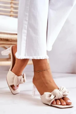 Boto Klapki Na Obcasie|Klapki Damskie Klasyczne*Skórzane Klapki Z Kokardą Beżowe Rosalee