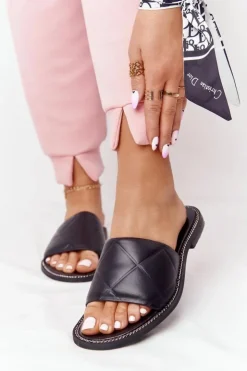 Sale Boto Skórzane Klapki Z Pikowaniem Nicole 2650 Czarne