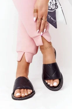 Sale Boto Skórzane Klapki Z Pikowaniem Nicole 2650 Czarne