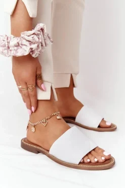 Boto Klapki Damskie Klasyczne*Skórzane Klapki Z Pikowaniem Nicole 2650 Białe