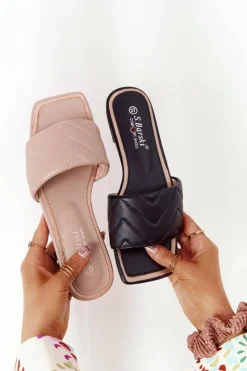 Damskie buty S.Barski Klapki Damskie Klasyczne*Skórzane Klapki Z Pikowaniem S.Barski 331-42 Czarne