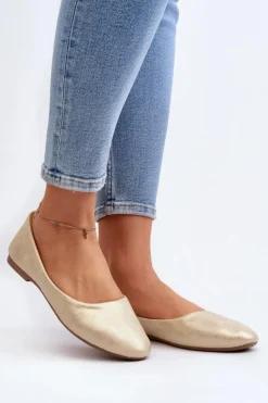 Evento Skórzane Klasyczne Baleriny Złote Stacee Złoty