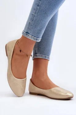 Evento Skórzane Klasyczne Baleriny Złote Stacee Złoty