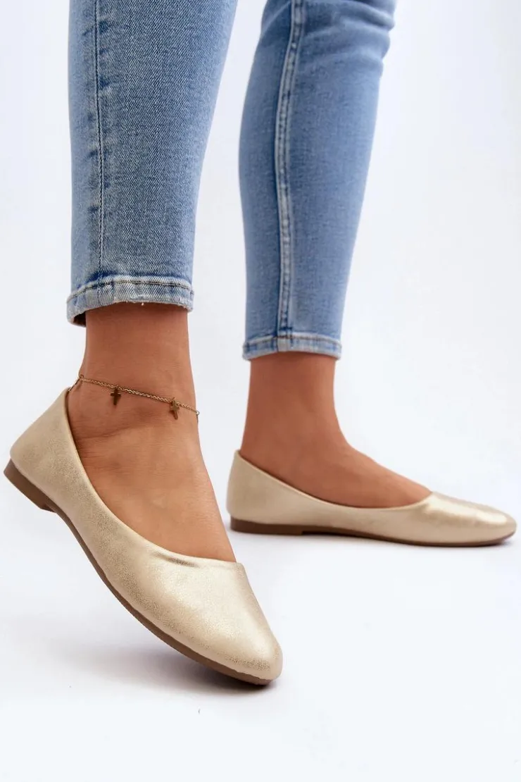 Evento Skórzane Klasyczne Baleriny Złote Stacee Złoty