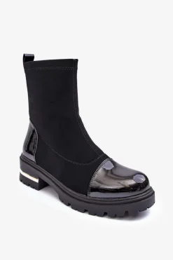 Boto Czarne Botki|Botki Płaskie*Skórzane Klasyczne Botki Na Płaskim Obcasie Czarne Shendete Czarny