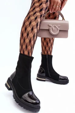 Boto Czarne Botki|Botki Płaskie*Skórzane Klasyczne Botki Na Płaskim Obcasie Czarne Shendete Czarny