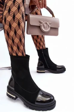 Boto Czarne Botki|Botki Płaskie*Skórzane Klasyczne Botki Na Płaskim Obcasie Czarne Shendete Czarny