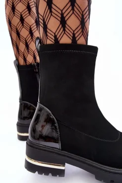 Boto Czarne Botki|Botki Płaskie*Skórzane Klasyczne Botki Na Płaskim Obcasie Czarne Shendete Czarny