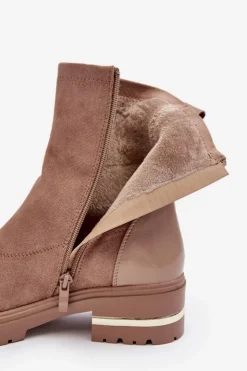 Damskie Boto Skórzane Klasyczne Botki Na Płaskim Obcasie Beżowe Shendete