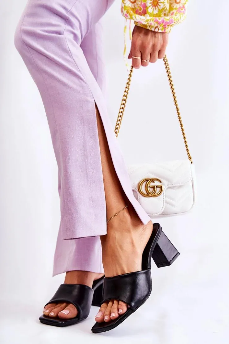 Boto Klapki Na Obcasie|Klapki Damskie Klasyczne*Skórzane Klasyczne Klapki Na Obcasie Czarne Talena