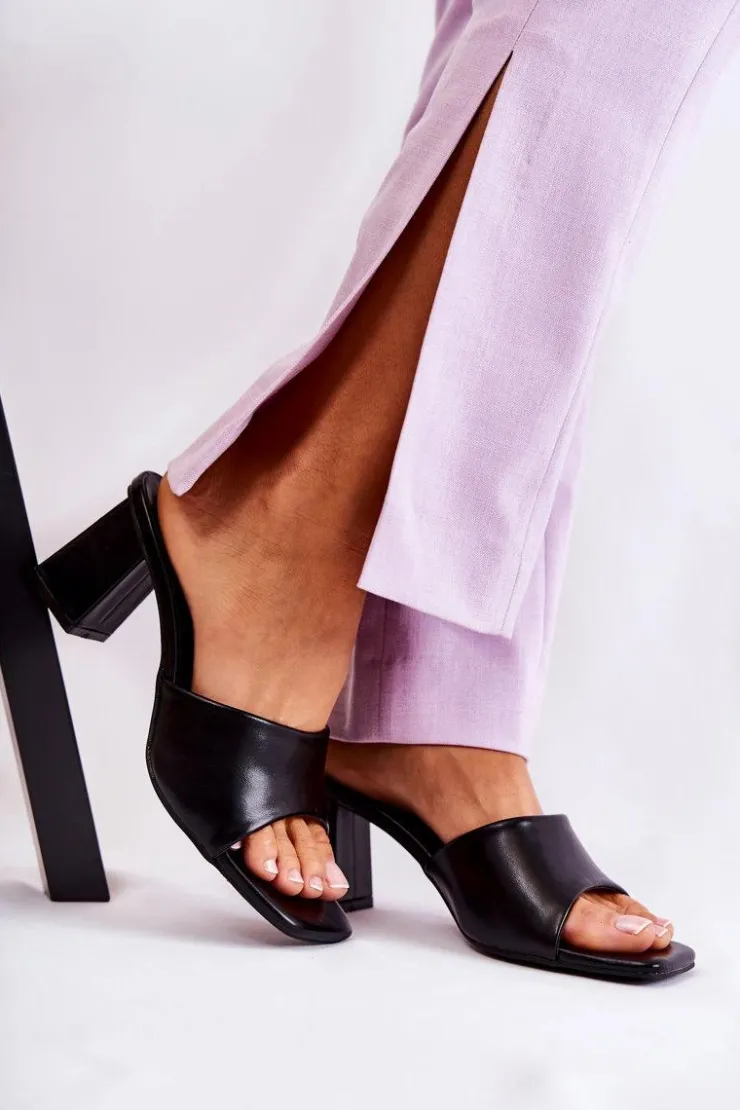 Boto Klapki Na Obcasie|Klapki Damskie Klasyczne*Skórzane Klasyczne Klapki Na Obcasie Czarne Talena