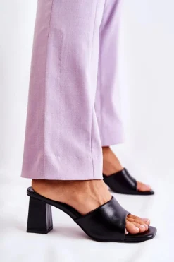 Boto Klapki Na Obcasie|Klapki Damskie Klasyczne*Skórzane Klasyczne Klapki Na Obcasie Czarne Talena