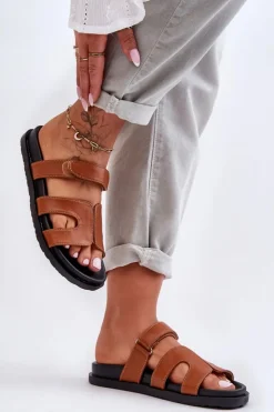 Boto Klapki Na Platformie|Klapki Damskie Klasyczne*Skórzane Klasyczne Klapki Damskie Na Rzep Brązowe Amedon