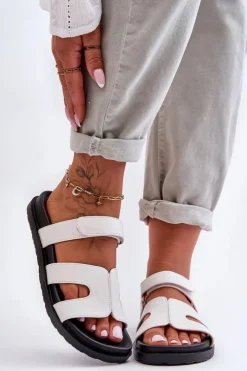 Damskie Boto Skórzane Klasyczne Klapki Damskie Na Rzep Białe Amedon