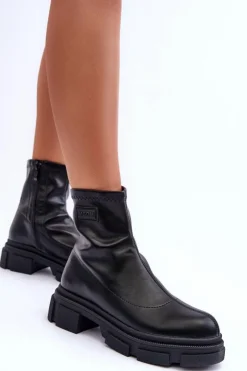 Boto Czarne Botki|Botki Płaskie*Skórzane Klasyczne Ocieplane Botki Czarne Vergilia