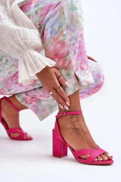 Damskie Boto Skórzane Klasyczne Sandałki Na Słupku Fuksja Zipola