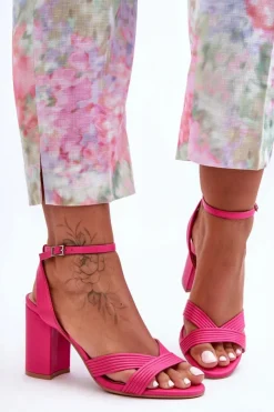 Damskie Boto Skórzane Klasyczne Sandałki Na Słupku Fuksja Zipola