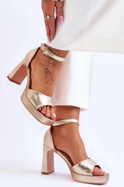 Sale Boto Skórzane Klasyczne Sandały Na Platformie Złote Classy