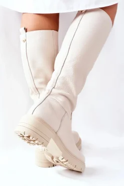 Boto Skórzane Kozaki Beżowe Nicole 2685