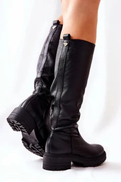 Outlet Boto Skórzane Kozaki Czarne Nicole 2685