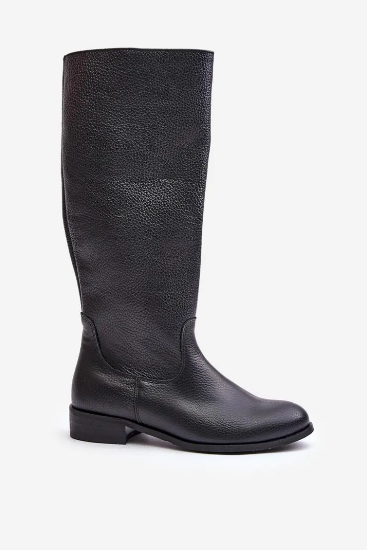 Zazoo Kozaki Płaskie|Kozaki Przed Kolano*Skórzane Kozaki Damskie Do Połowy Łydki Na Zamek Lewski 3616 Czarne Czarny
