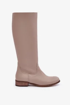 Zazoo Kozaki Płaskie|Kozaki Przed Kolano*Skórzane Kozaki Damskie Do Połowy Łydki Na Zamek 3616 Jasnobeżowe Beżowy