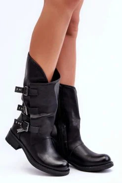 Boto Kozaki Płaskie|Kozaki Przed Kolano*Skórzane Kozaki Damskie Na Płaskim Obcasie Czarne Nyreo