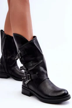 Boto Kozaki Płaskie|Kozaki Przed Kolano*Skórzane Kozaki Damskie Na Płaskim Obcasie Czarne Nyreo