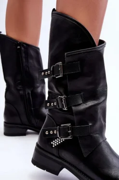 Boto Kozaki Płaskie|Kozaki Przed Kolano*Skórzane Kozaki Damskie Na Płaskim Obcasie Czarne Nyreo