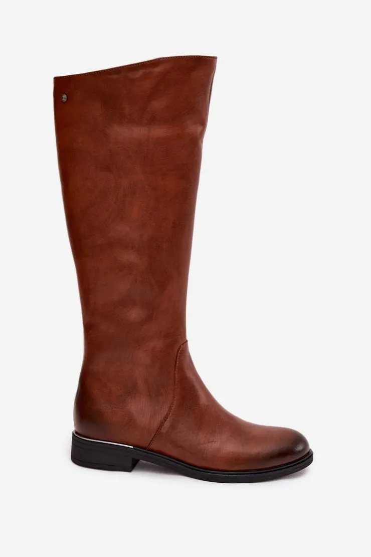 Zazoo Kozaki Ocieplane|Kozaki Płaskie*Skórzane Kozaki Damskie Na Płaskim Obcasie Ocieplane 70150 Brązowe