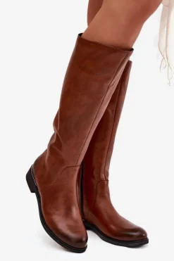 Zazoo Kozaki Ocieplane|Kozaki Płaskie*Skórzane Kozaki Damskie Na Płaskim Obcasie Ocieplane 70150 Brązowe