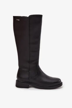 Buty Sergio Leone Kozaki Ocieplane|Muszkieterki*Skórzane Kozaki Damskie Ocieplane Na Płaskim Obcasie Sergio Leone KZ25600-S Czarne