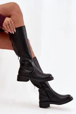 Damskie Maciejka Skórzane Kozaki Damskie Ocieplane A7164-01 Czarne