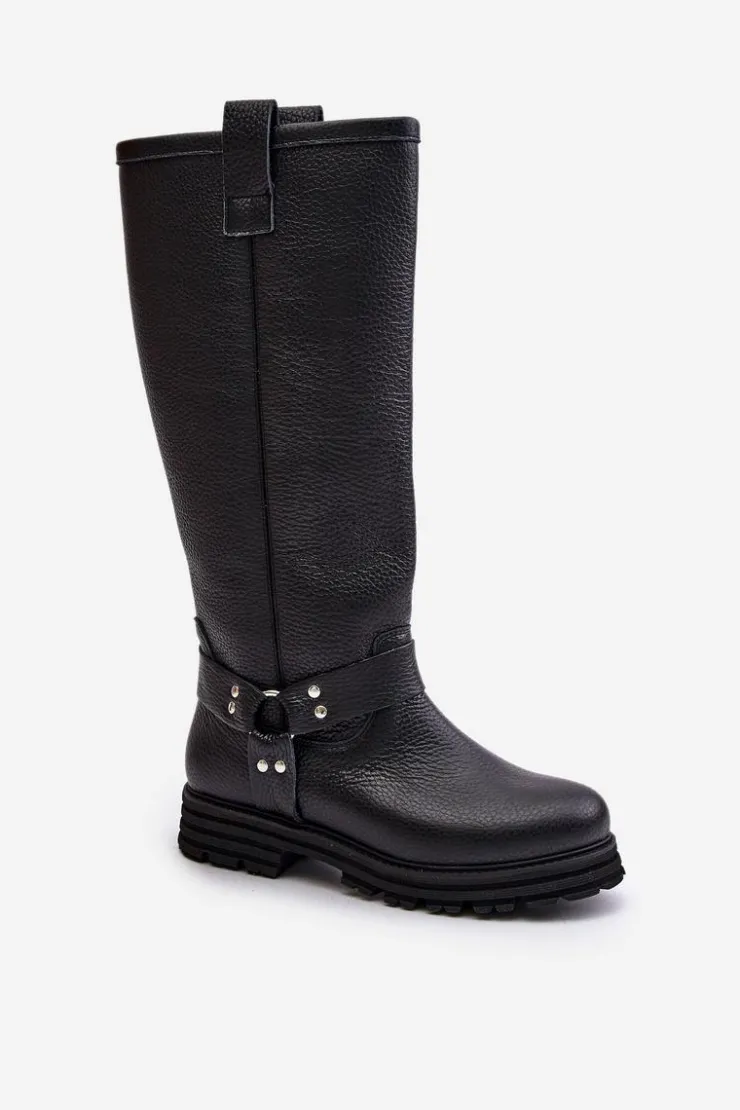 Zazoo Kozaki Płaskie|Brązowe Kozaki Damskie*Skórzane Kozaki Damskie Przed Kolano Lewski 3615 Czarne Czarny