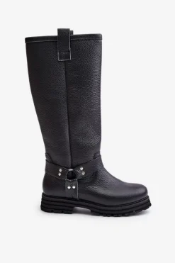 Zazoo Kozaki Płaskie|Brązowe Kozaki Damskie*Skórzane Kozaki Damskie Przed Kolano Lewski 3615 Czarne Czarny