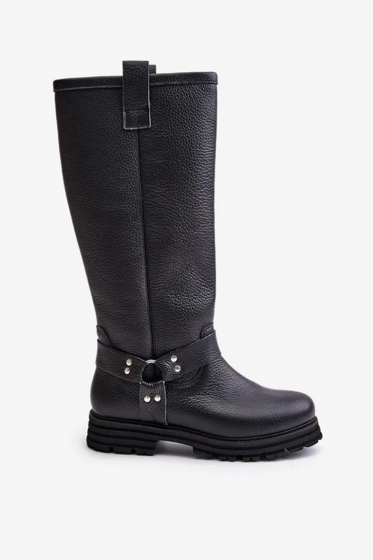 Zazoo Kozaki Płaskie|Brązowe Kozaki Damskie*Skórzane Kozaki Damskie Przed Kolano Lewski 3615 Czarne Czarny