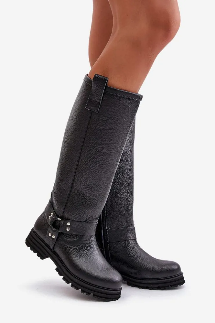 Zazoo Kozaki Płaskie|Brązowe Kozaki Damskie*Skórzane Kozaki Damskie Przed Kolano Lewski 3615 Czarne Czarny