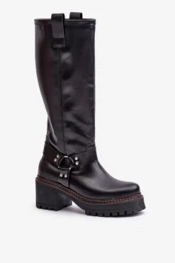 Damskie Boto Skórzane Kozaki Damskie Przed Kolano Lewski 3432 Czarne